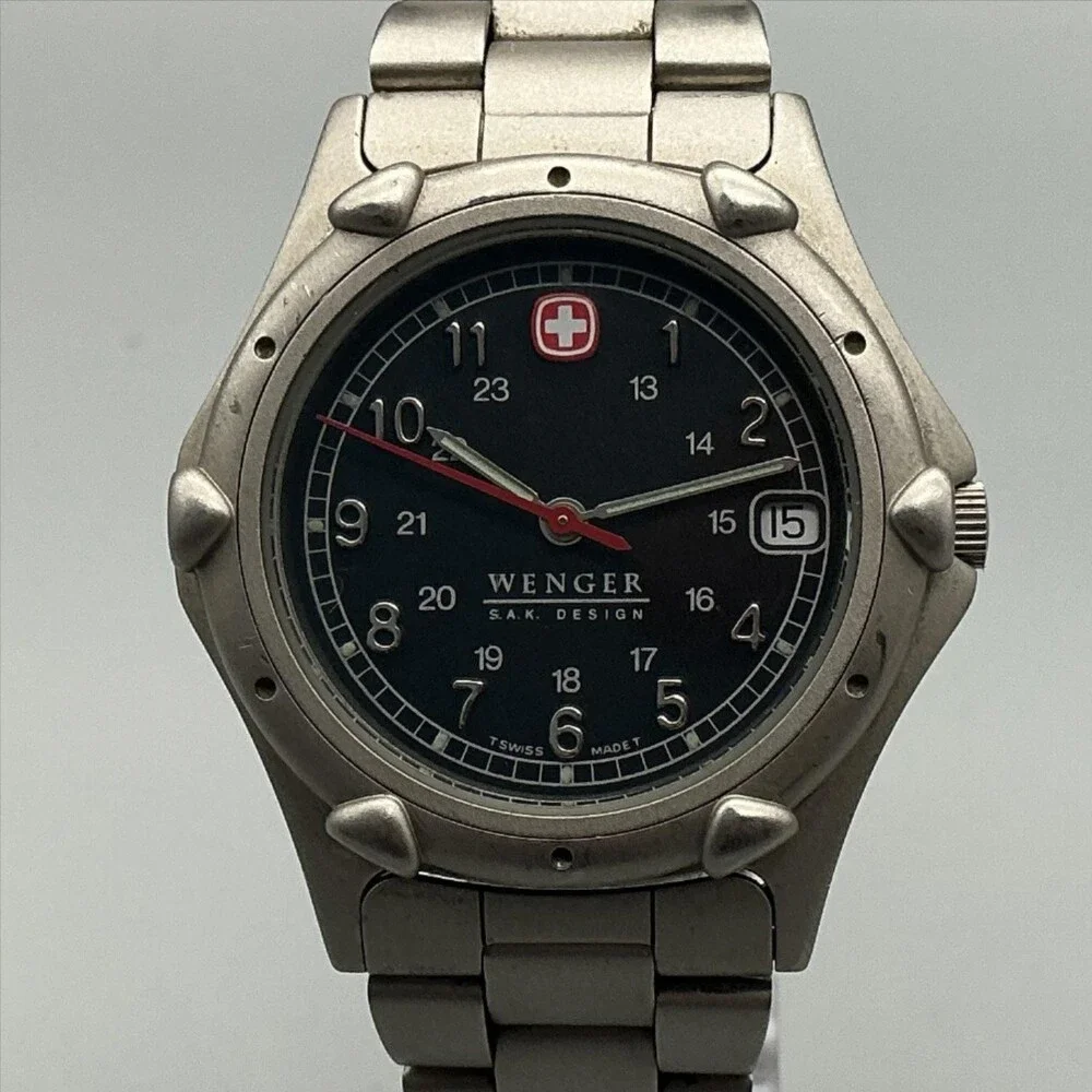 Wenger SAK Design Mens Watch 36mm Black Dial Stainless 100M New Battery 7.25